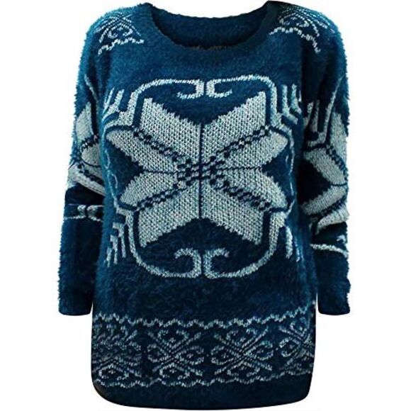 Snowflake Pattern Fuzzy Eyelash Knit Sweater - Picture 5 of 8